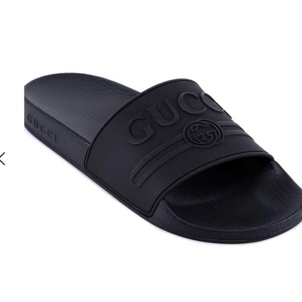 Gucci Black Embossed Slide Sandals